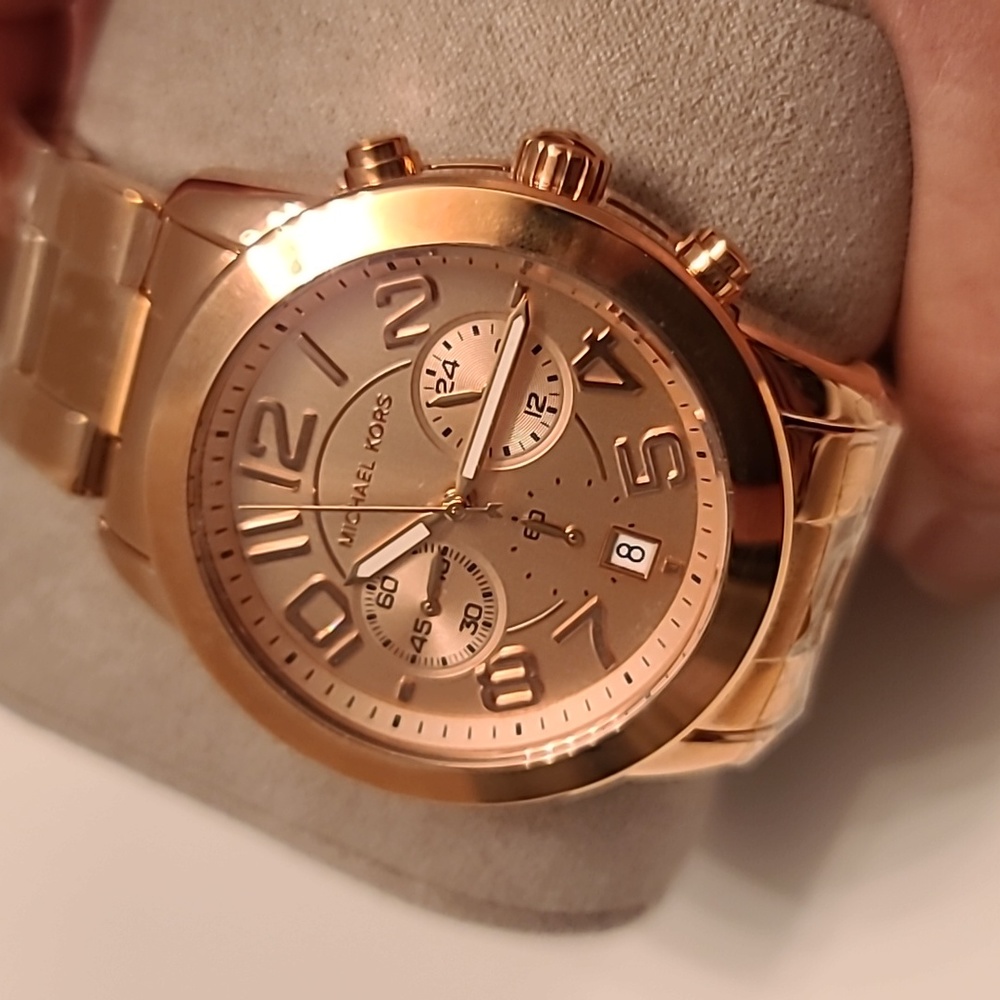 Michael Kors Mercer Rose Gold Tone Steel Salmon Dial Quartz Ladies Watch… - Picture 3 of 5